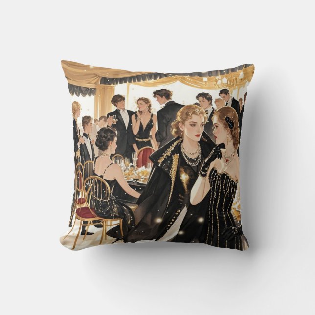 Coussin Style Moulin rouge, noir et or, Luxe riche (Recto)
