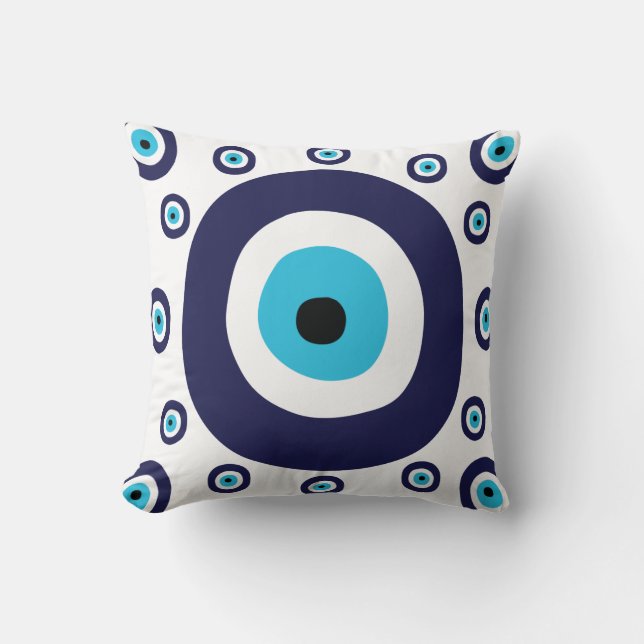Coussin Style Nazar Navy Blue Aqua Evil Eye Lucky Charme (Recto)