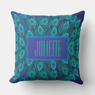 Coussin Style Peacock Turquoise & bleu couleur personnalis