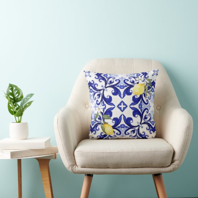 Coussin style sicilien, citrons, majolica (Chaise)