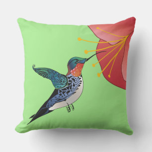 Coussin Style tatouage Hummingbird Red Tropical Flower