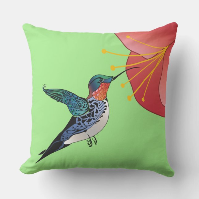 Coussin Style tatouage Hummingbird Red Tropical Flower (Recto)