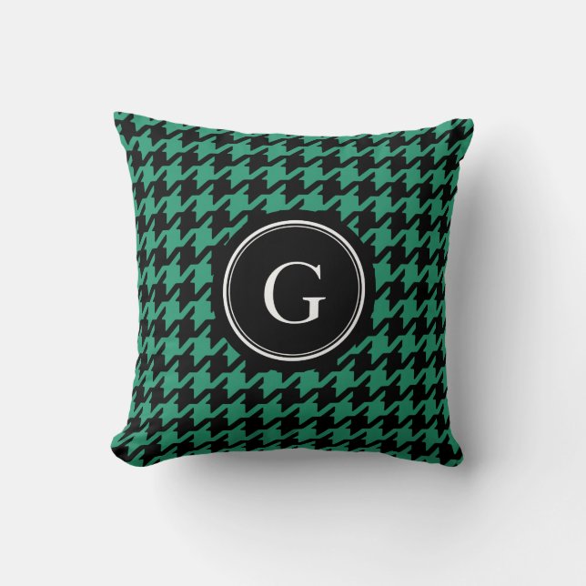 Coussin Stylé tendance vert carreaux avec monogramme (Recto)