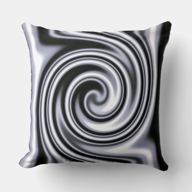Coussin Style tribal spirale bleu acier argenté flou (Recto)