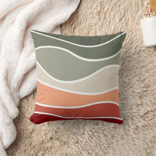 Coussin Style vert et rouge rétro vagues design