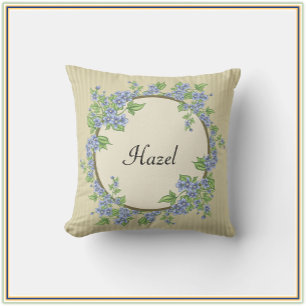 Coussin Style victorien Gravure bleu floral rayé