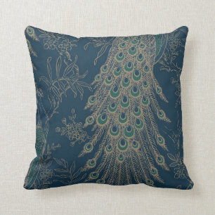 Coussin Style victorien sombre Turquoise et doré Plumes d