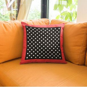 Coussin Style Vintage Bordure Rouge Points noirs et blancs