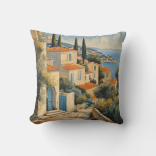Coussin Style vintage Côte d'Azur Aquarelle Voyage Françai