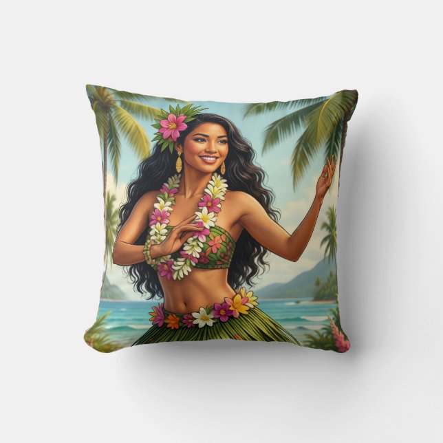 Coussin Style Vintage Fille Hula Hawaïen Voyage (Recto)