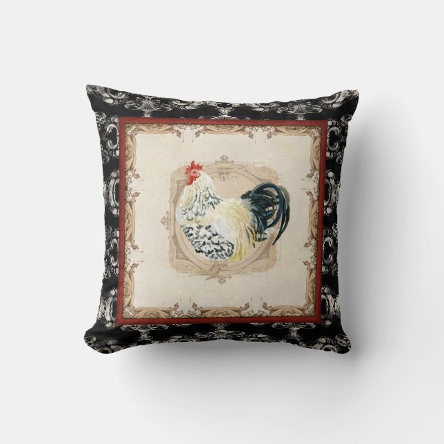 Coussin Style vintage Français Damask Noir n Blanc Roster (Recto)