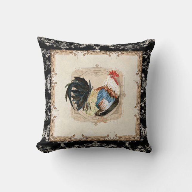Coussin Style vintage Français Damask Noir n Blanc Roster (Recto)