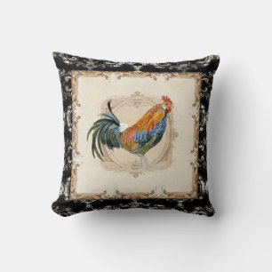 Coussin Style vintage Français Damask Noir n Blanc Roster