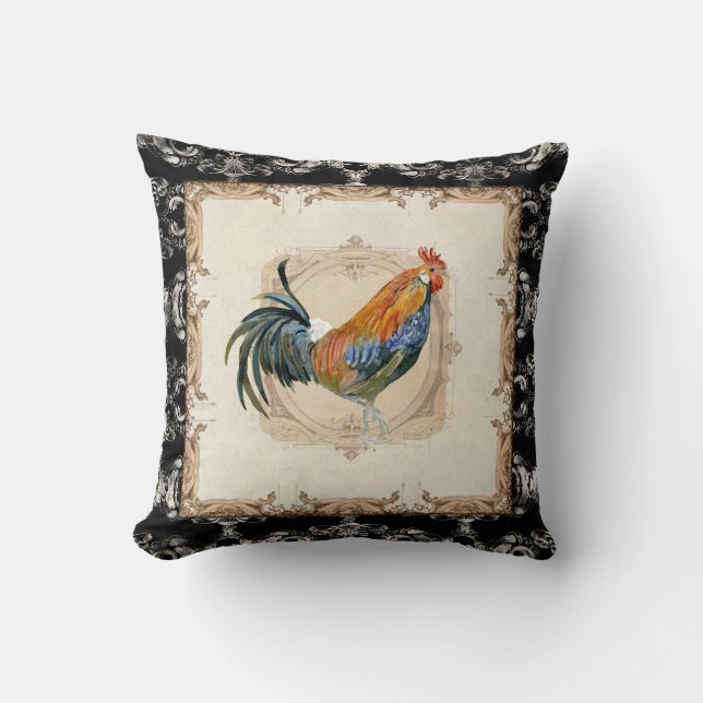 Coussin Style vintage Français Damask Noir n Blanc Roster (Recto)