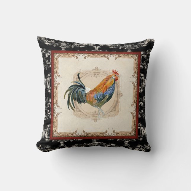 Coussin Style vintage Français Damask Noir n Blanc Roster (Recto)