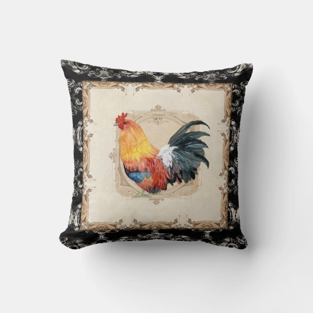 Coussin Style vintage Français Damask Noir n Blanc Roster (Recto)