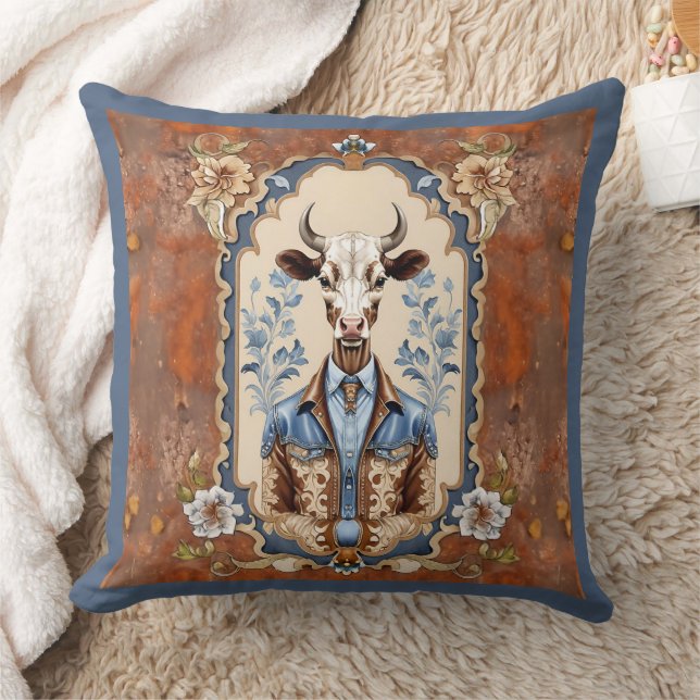 Coussin Style vintage Funky Western Cow Art (Couverture)