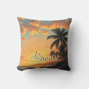 Coussin Style Vintage Hawaïen Voyage Côte Mer Coucher de s