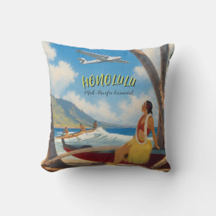 Coussin Style Vintage Hawaïen Voyage Honolulu Fille Hula
