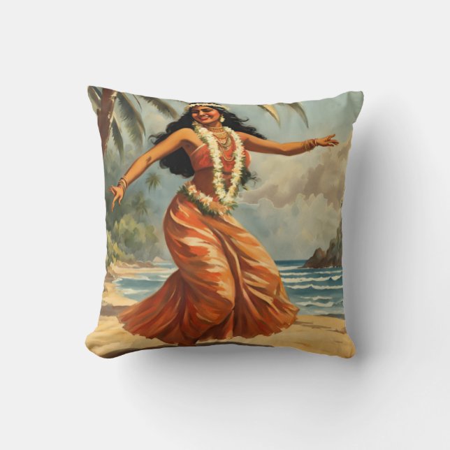 Coussin Style vintage Hawaiian Travel Hula Girl Danser (Recto)