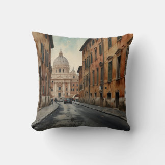 Coussin Style Vintage Rome Voyage Aquarelle Italienne
