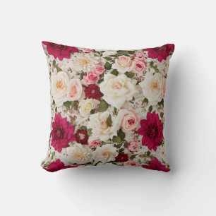 Coussin Style vintage Rouge rose et crème Shabby Chic Rose