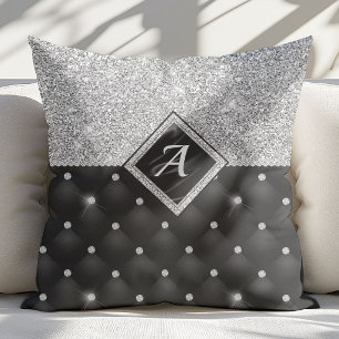 Coussin Stylisé faux cristal argent diamant noir monogramm