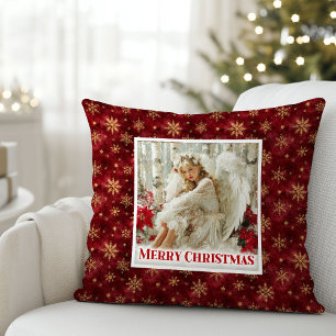 Coussin Stylish Angel Poinsettia Rouge Accent de Noël