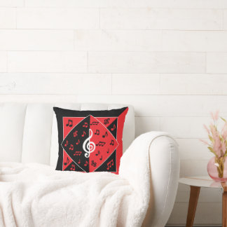 Coussin Stylish Art déco Music Notes Red White