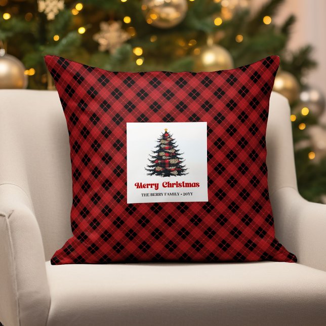 Coussin Stylish Buffalo Check Christmas Name Throw Pillow (Stylish Buffalo Check Christmas Name Throw Pillow)