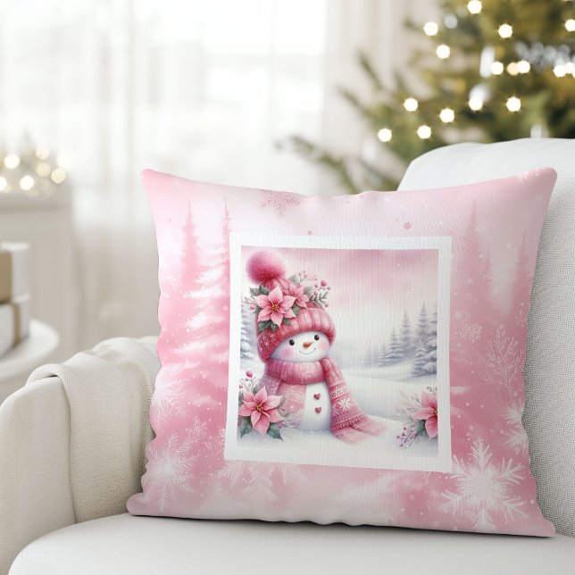 Coussin Stylish Pink Snowman Winter Scene Kids Gift Pillow (Stylish Pink Snowman Winter Scene Kids Gift Pillow

)