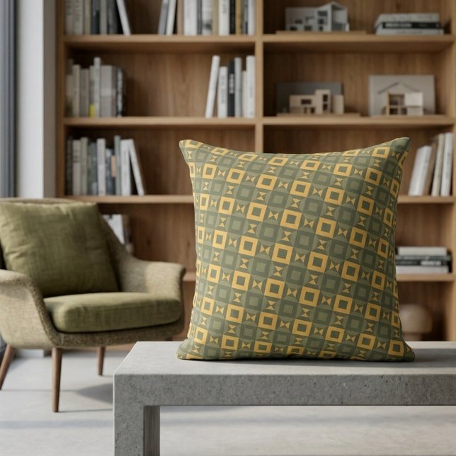 Coussin Stylish Retro Olive Green Gold Geometric Pattern (Créateur téléchargé)