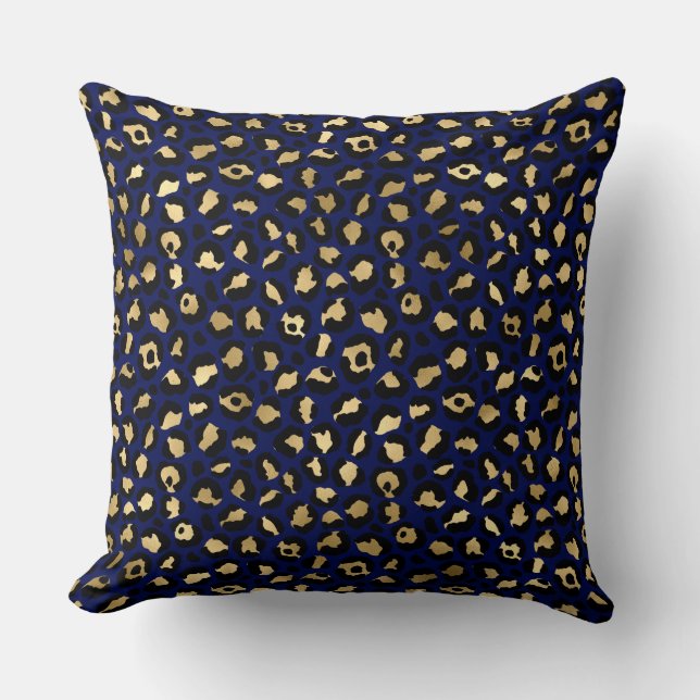 Coussin Stylish Royal Blue and Gold Foil Leopard Spots (Recto)