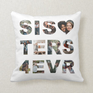 Coussin Stylish Sisters Forever Photo Collage BFF Heart