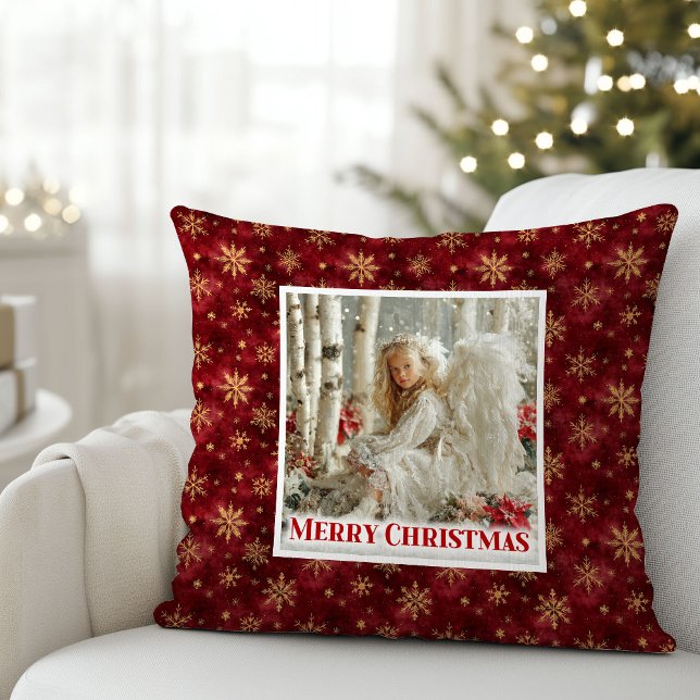 Coussin Stylish Vintage Angel Red Gold Holiday Christmas  (Stylish Vintage Angel Red Gold Holiday Christmas Pillow

)