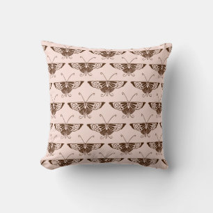 Coussin Stylized art Deco butterfly - chocolate and peach