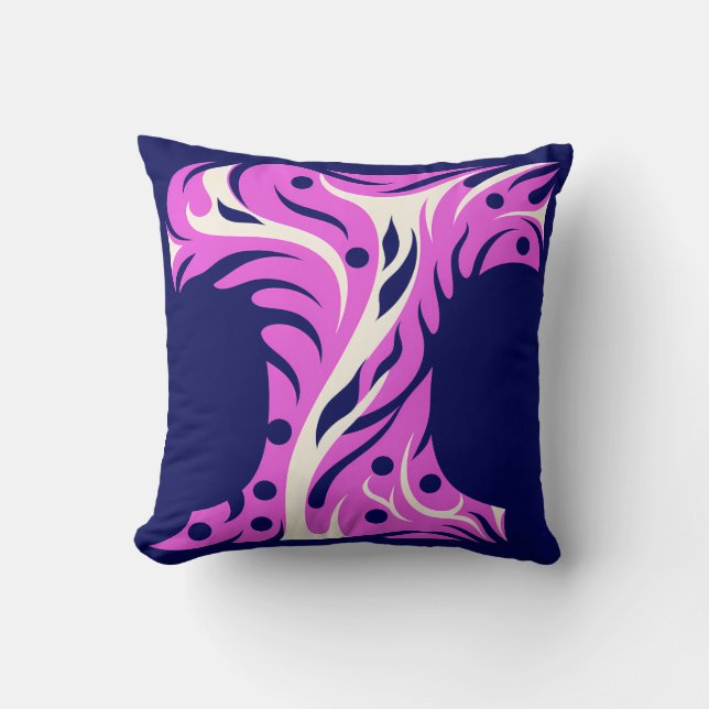 Coussin Stylized Letter T with Abstract Floral Design (Recto)