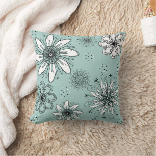 Coussin Stylo et encre Floral Aqua Daisy