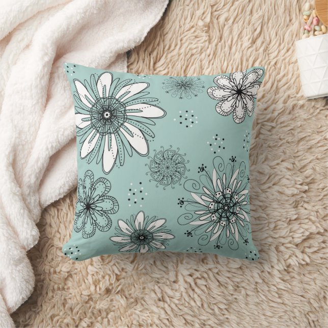 Coussin Stylo et encre Floral Aqua Daisy (Couverture)