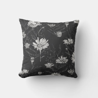 Coussin Stylo noir Chamomile : Croquis floral.
