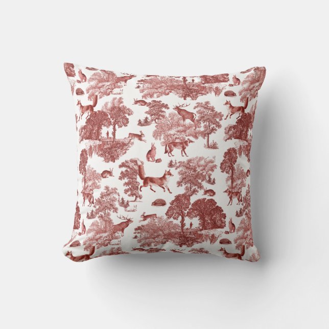 Coussin Stylo Red French Toile Fox Rabbit en forêt (Recto)