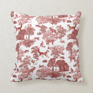 Coussin Stylo Red French Toile Fox Rabbit en forêt