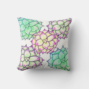 Coussin Succulents colorés, cactus désert floral