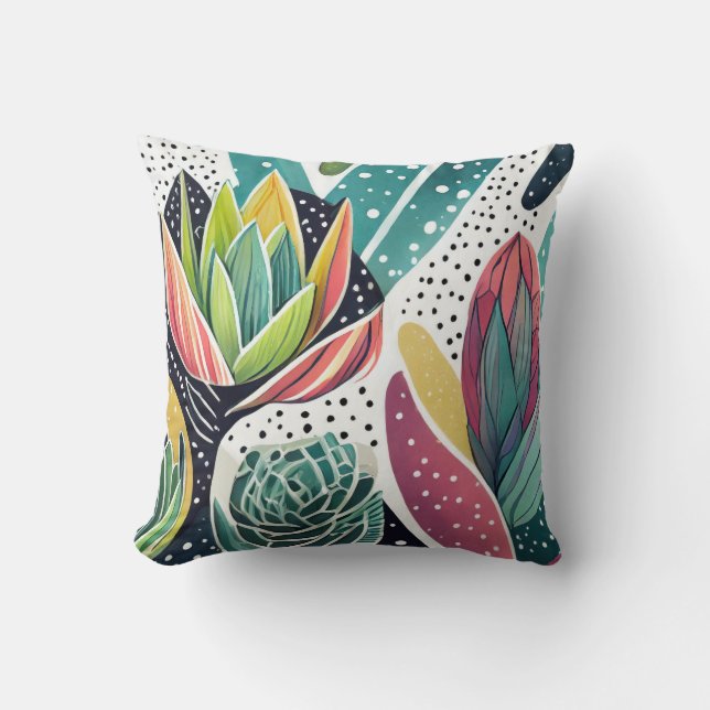 Coussin Succulents en vert et rose (Recto)