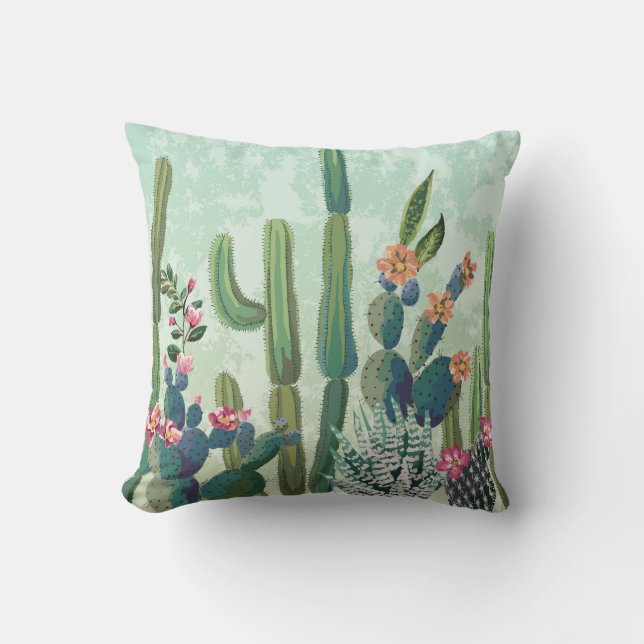 Coussin Succulents mignons : Motif de cactus Vintage (Recto)