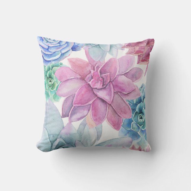 Coussin Succulents Moderne Chic Fiesta Jardin Floral Blanc (Recto)