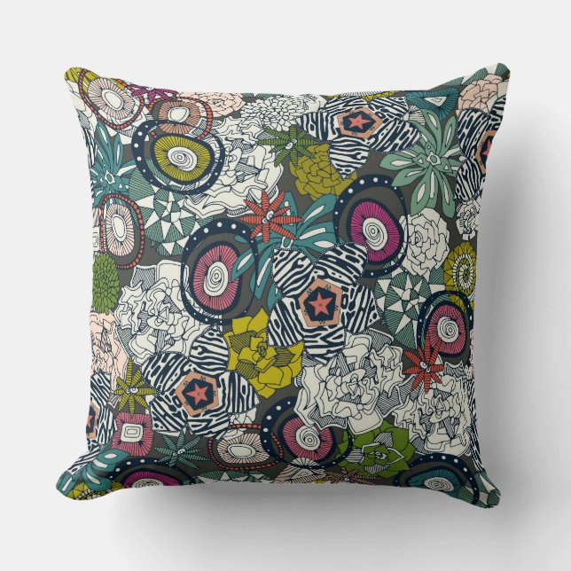 Coussin succulents multi foncé (Recto)
