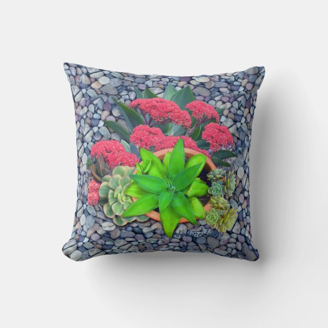Coussin Succulents sur un lit de rivière (Recto)