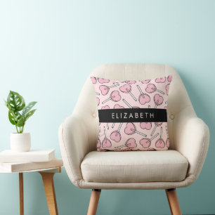 Coussin Sucettes roses, sucettes en forme de cœur, sucette