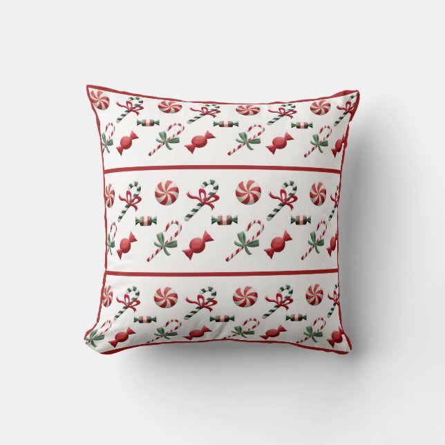 Coussin Sucre de canne de Noël Rouge Blanc traditionnel (Recto)